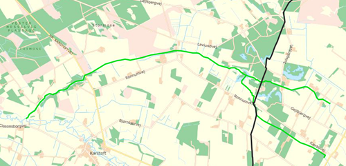 Projektstrækningen går fra omkring Clasonsborgvej mod vest, hvor Ronnum Bæk deler sig i to.