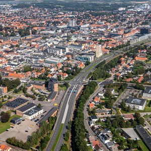 Luftfoto af Herning bymidte fra vest mod øst