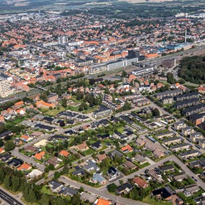 Luftfoto af Herning bymidte set fra syd mod nord.